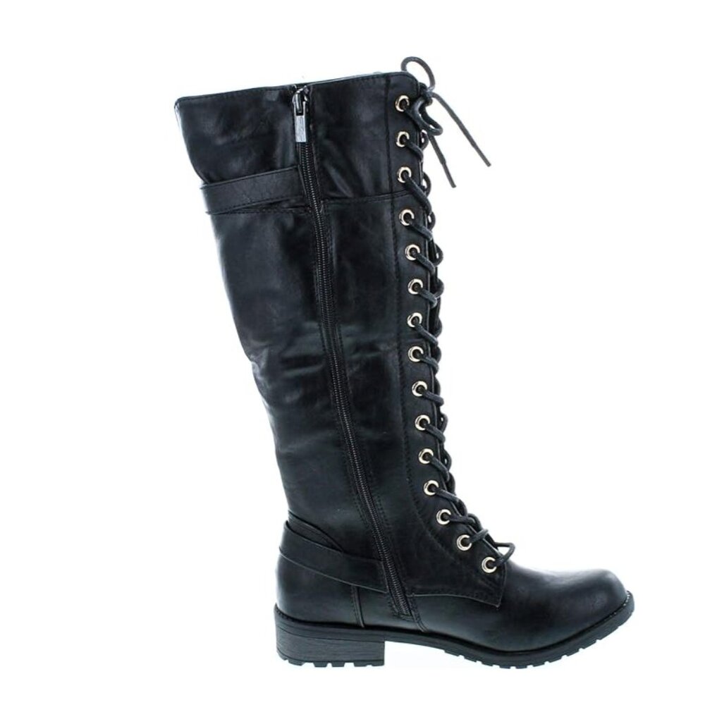 Women's Black Lace-up Knee High Buckle Riding Boots, Sz 10, NEW - Picture 2 of 6